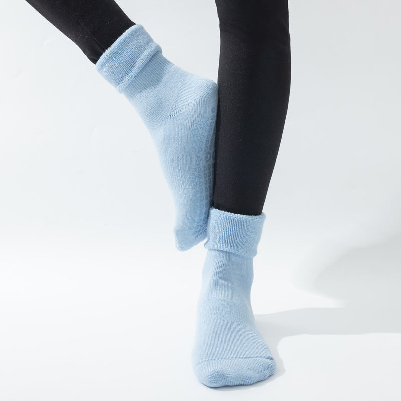 【Yoga Socks】D11浅蓝-女士长筒毛圈圆头瑜伽普拉提运动袜