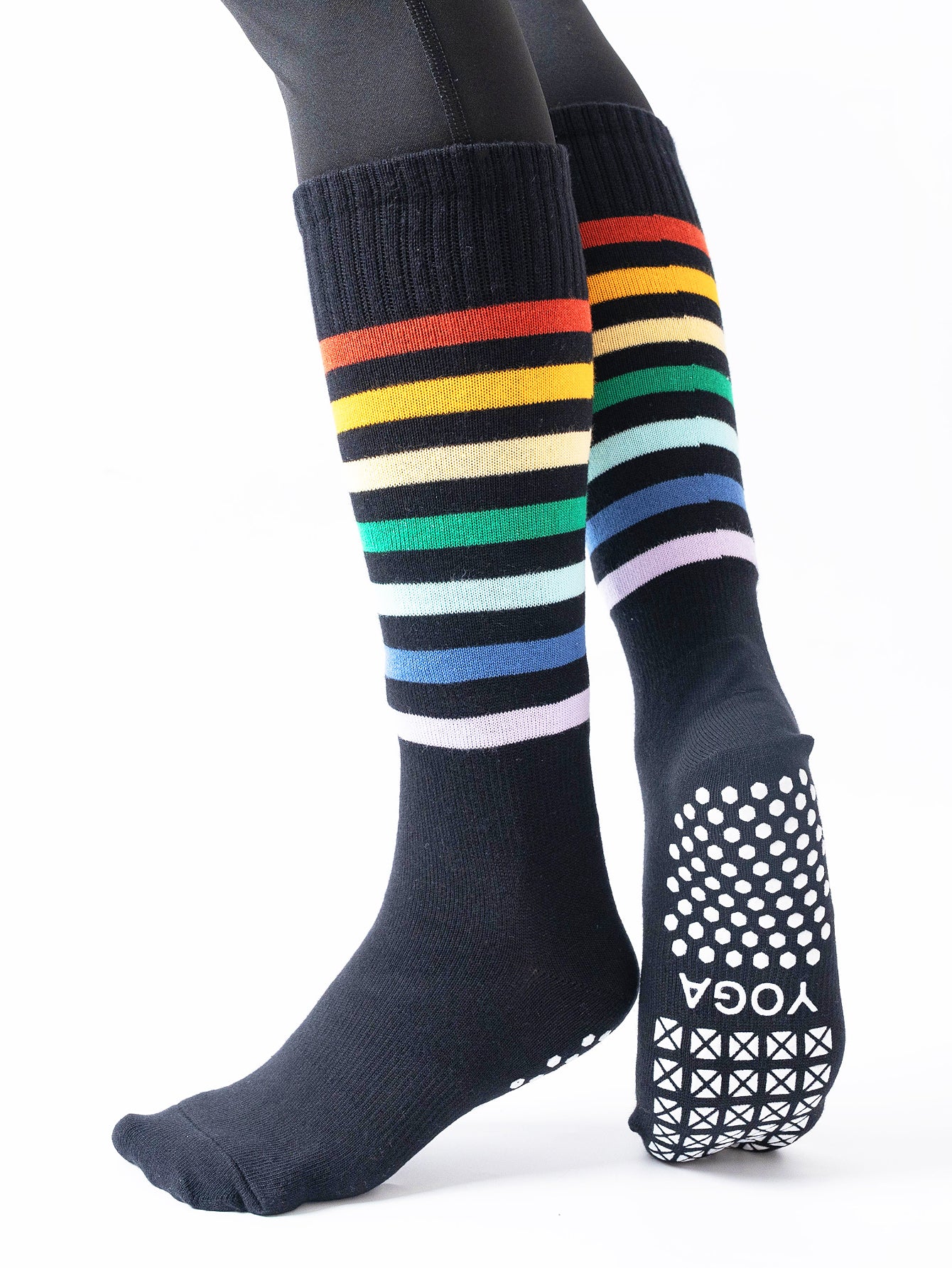 【Yoga Socks】N1黑色-女士彩虹圆头瑜伽普拉提运动袜