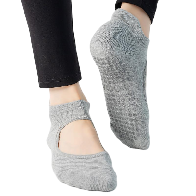 【Yoga Socks】A4浅麻灰-女士毛圈圆头瑜伽普拉提运动袜