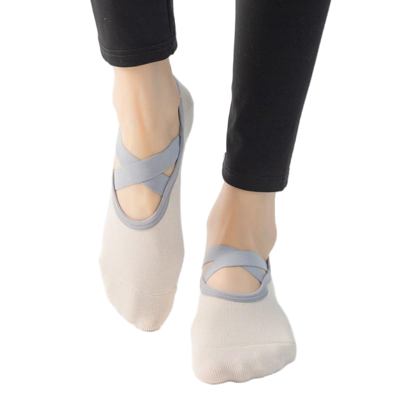 【Yoga Socks】H6浅米-女士圆头瑜伽普拉提运动袜