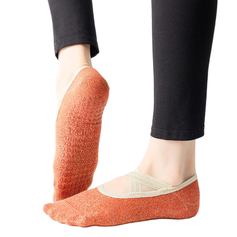 【Yoga Socks】H4中国红-女士金丝圆头瑜伽普拉提运动袜