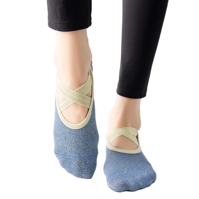 【Yoga Socks】H4深蓝-女士金丝圆头瑜伽普拉提运动袜
