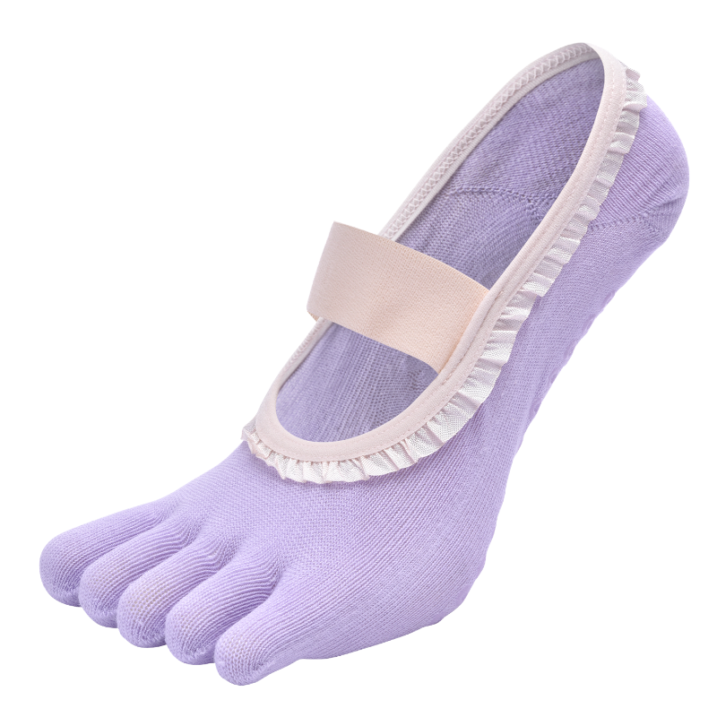 【Yoga Socks】W7浅紫-女士花边五指瑜伽普拉提运动袜