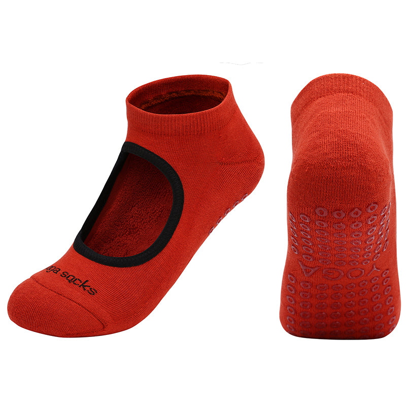 【Yoga Socks】A3中国红-女士毛圈圆头瑜伽普拉提运动袜