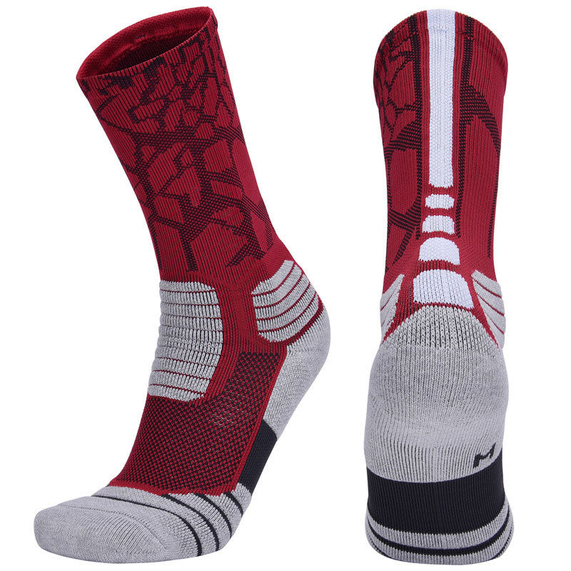 【Basketball Socks】D1红白-男士毛圈长筒篮球运动袜