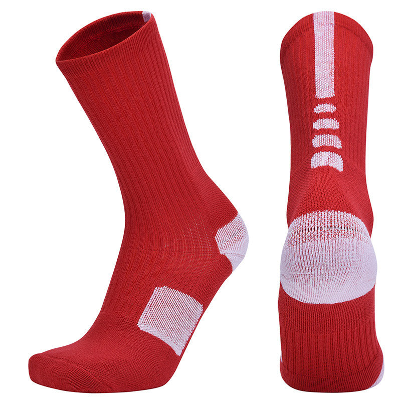 【Basketball Socks】A1红白-男女通用毛圈长筒篮球运动袜