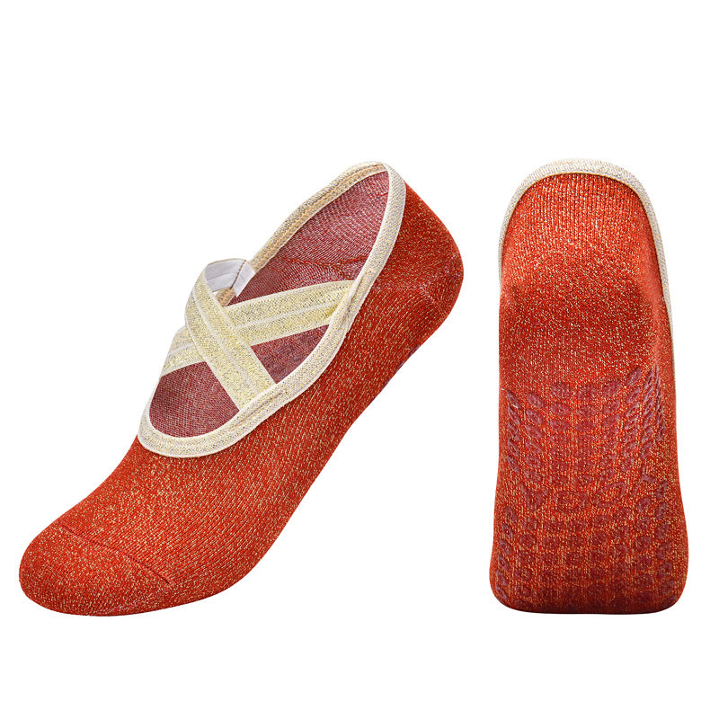 【Yoga Socks】H4中国红-女士金丝圆头瑜伽普拉提运动袜