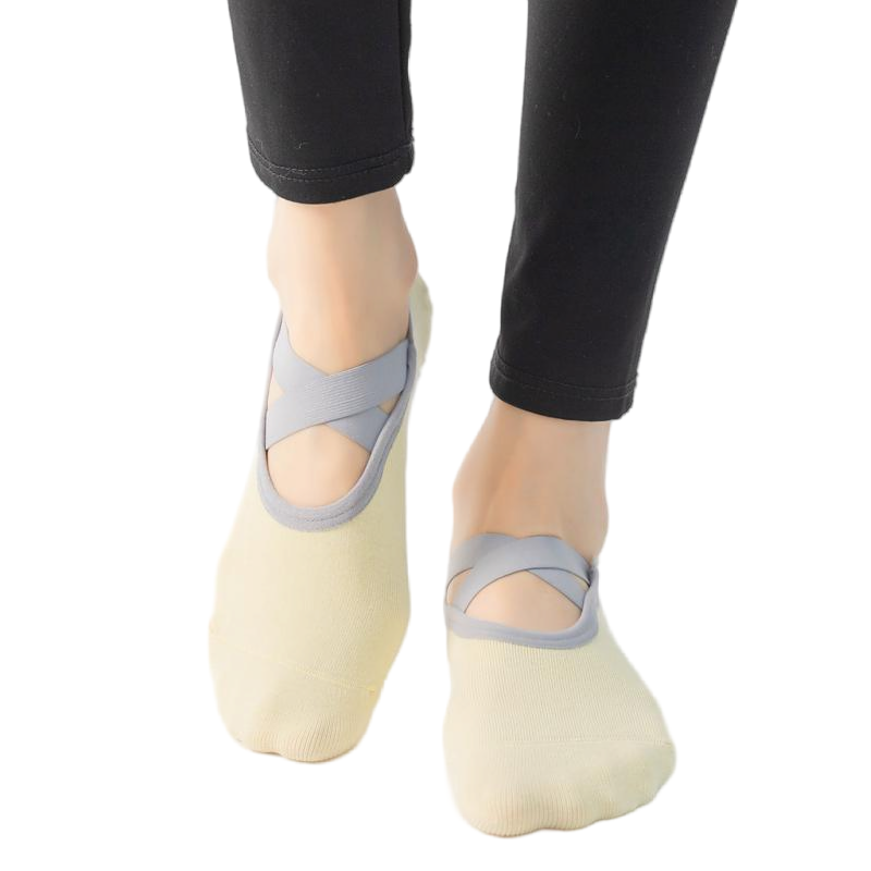 【Yoga Socks】H6浅黄-女士圆头瑜伽普拉提运动袜