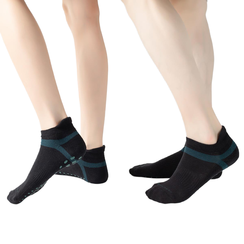 【Yoga Socks】D5黑绿-男女通用提花毛圈圆头瑜伽普拉提运动袜