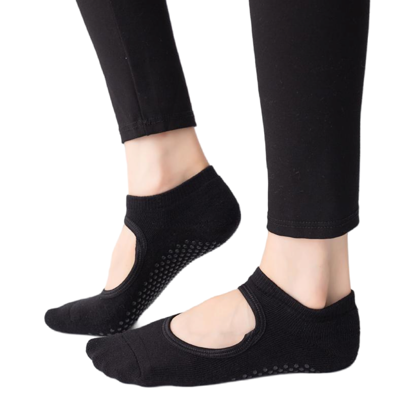 【Yoga Socks】A1黑色-女士毛圈圆头瑜伽普拉提运动袜