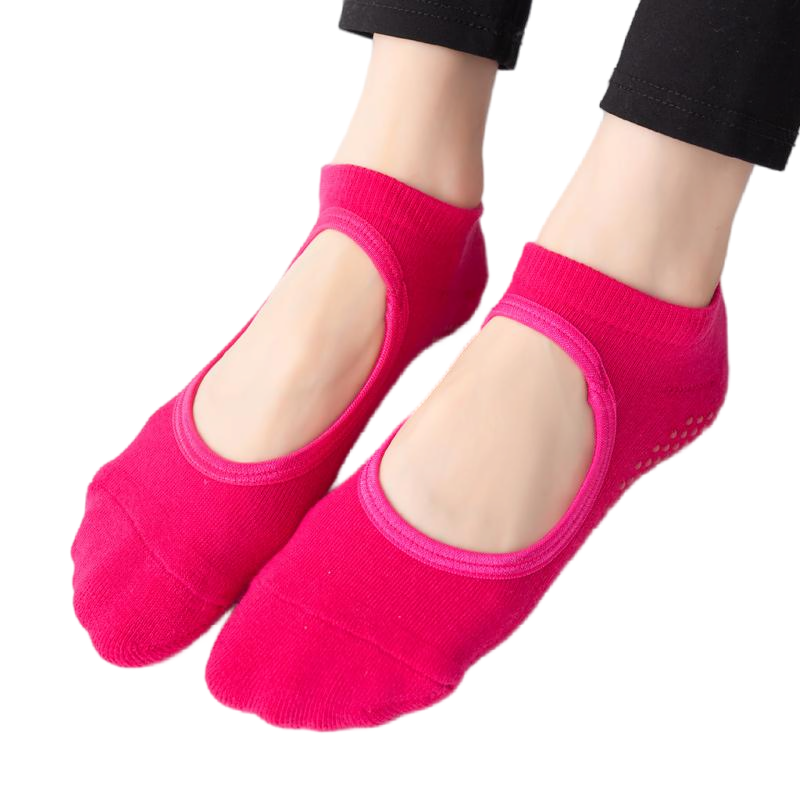 【Yoga Socks】A1玫红-女士毛圈圆头瑜伽普拉提运动袜