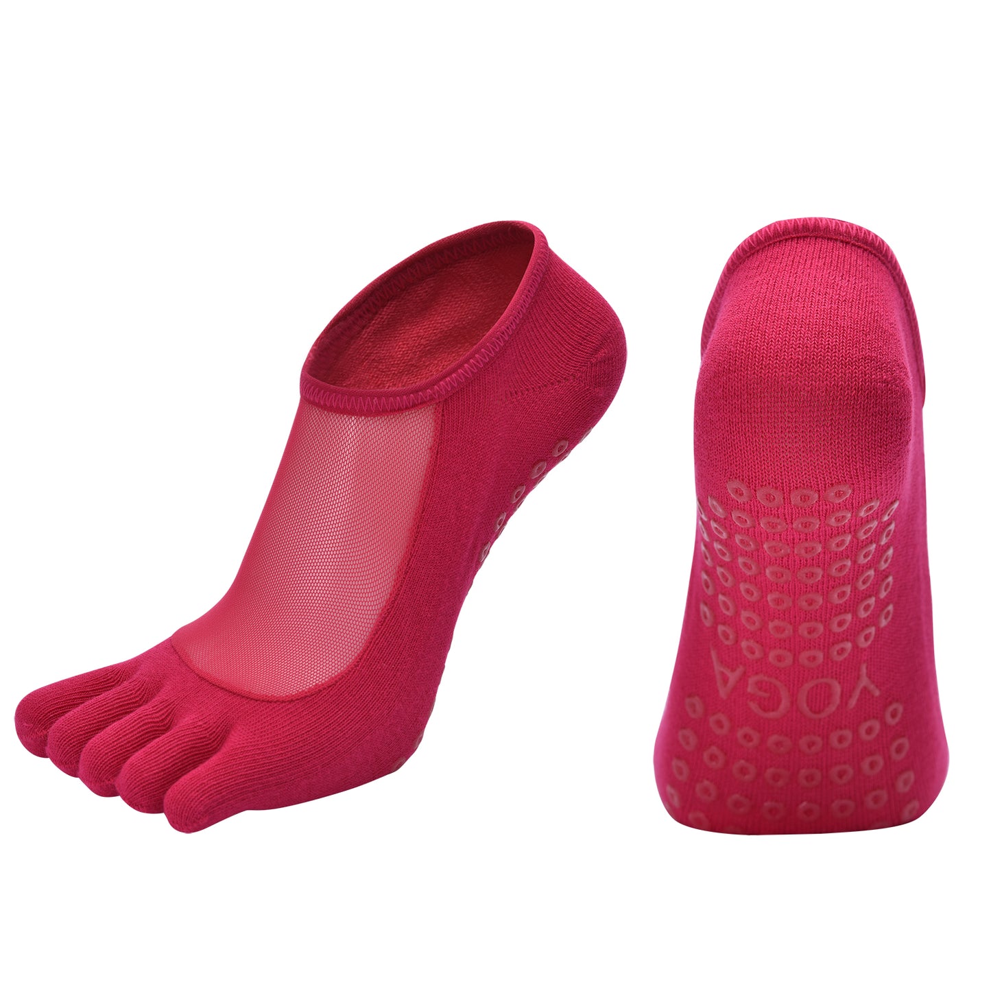 【Yoga Socks】W5玫红-女士网纱五指瑜伽普拉提运动袜
