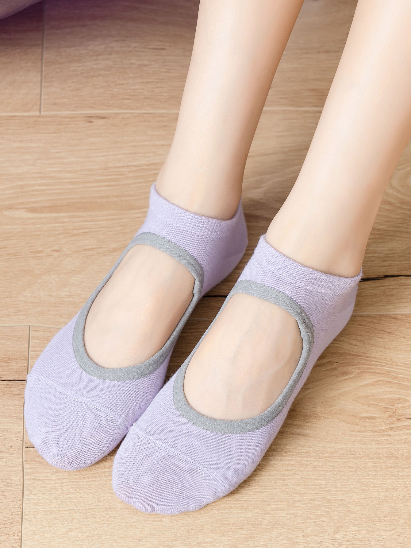 【Yoga Socks】E1浅紫-女士圆头瑜伽普拉提运动袜