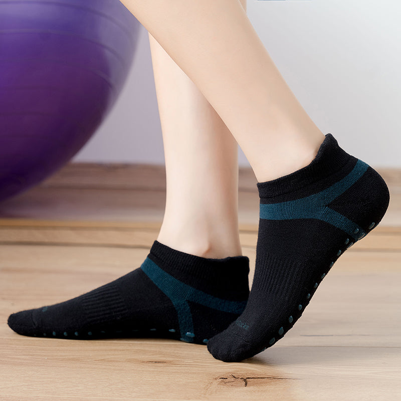【Yoga Socks】D5黑绿-男女通用提花毛圈圆头瑜伽普拉提运动袜