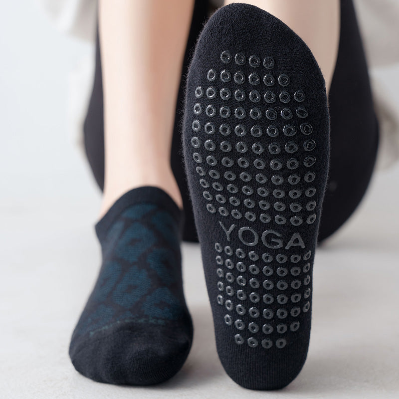 【Yoga Socks】D3黑绿-女士提花香薰毛圈圆头瑜伽普拉提运动袜
