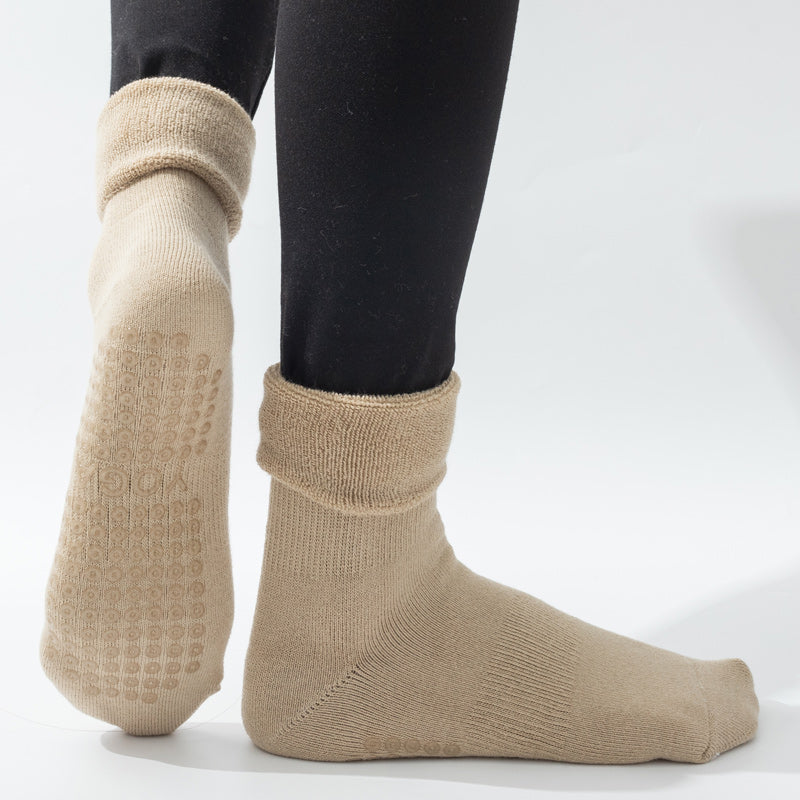 【Yoga Socks】D11米色-女士长筒毛圈圆头瑜伽普拉提运动袜