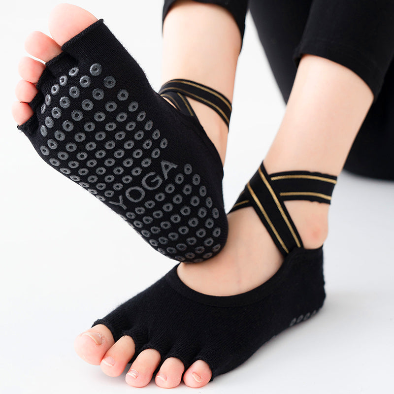 【Yoga Socks】T4黑色-女士半趾瑜伽普拉提运动袜