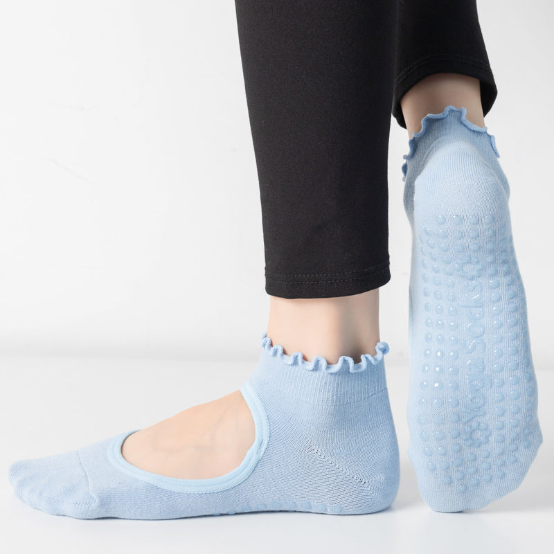 【Yoga Socks】O1浅蓝-女士木耳边圆头瑜伽普拉提运动袜