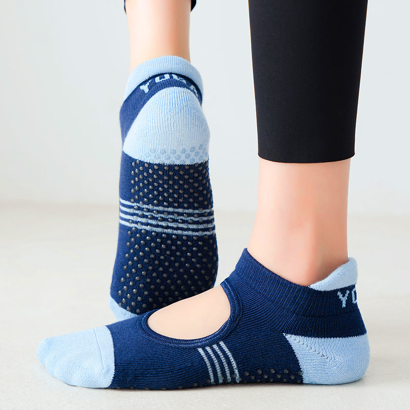 【Yoga Socks】A2青蓝-女士撞色毛圈圆头瑜伽普拉提运动袜