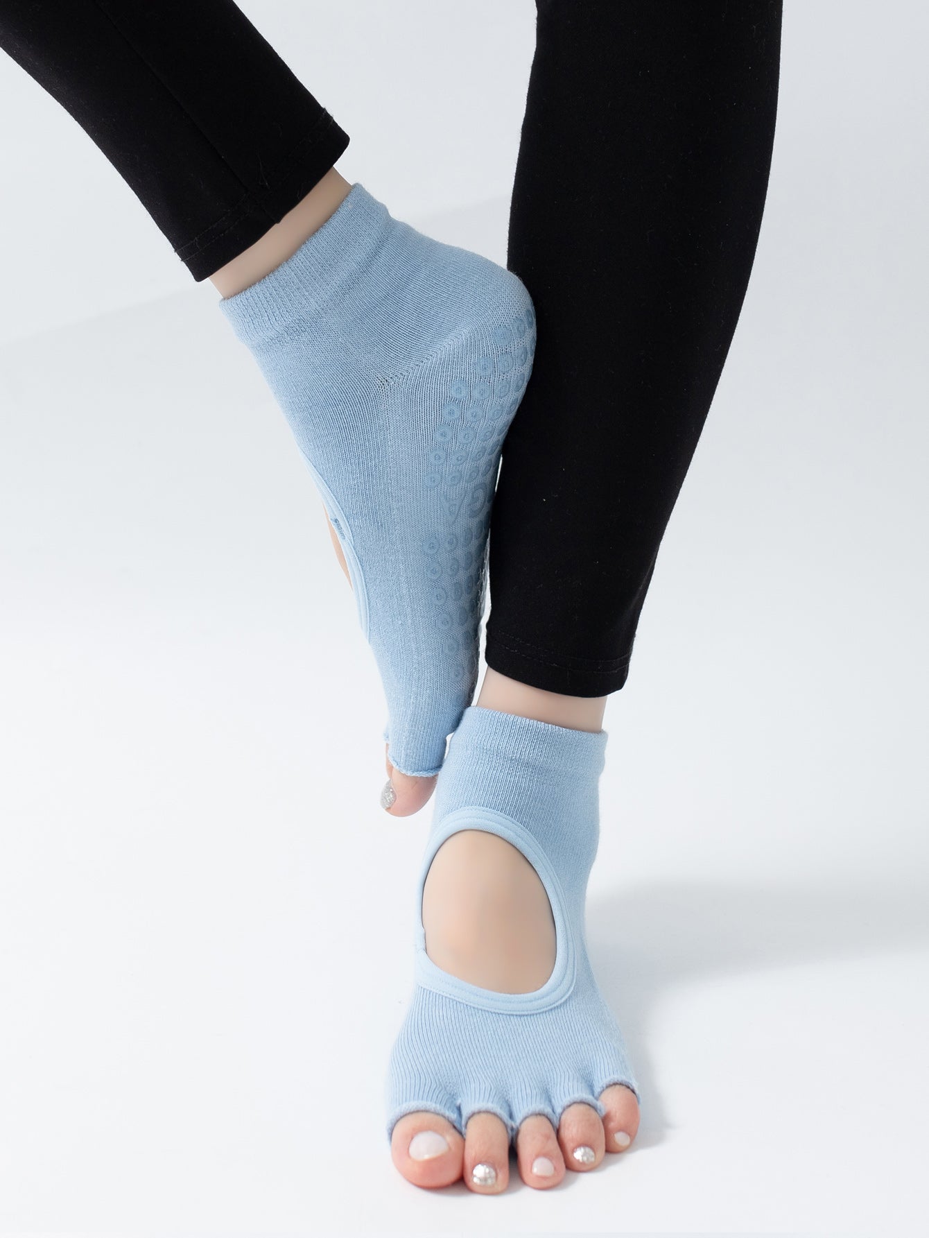 【Yoga Socks】F5浅蓝-女士半趾瑜伽普拉提运动袜