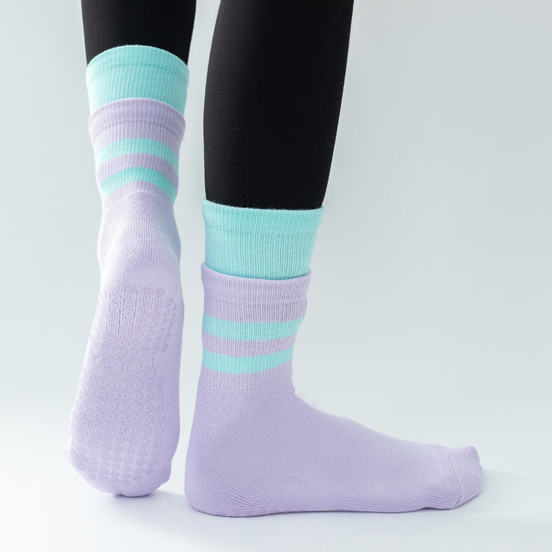 【Yoga Socks】D8紫绿-女士长筒毛圈圆头瑜伽普拉提运动袜