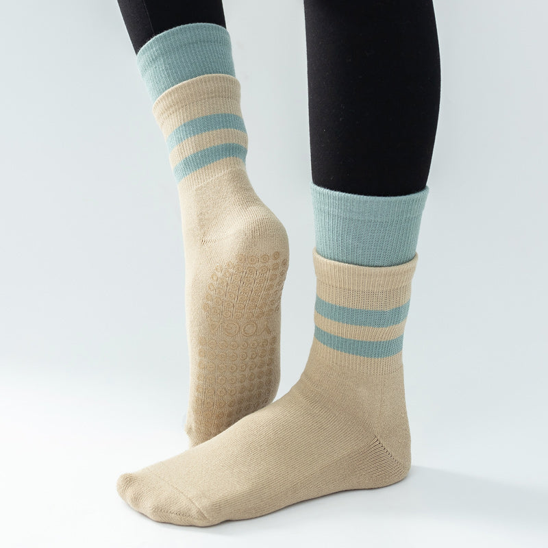 【Yoga Socks】D8米绿-女士长筒毛圈圆头瑜伽普拉提运动袜