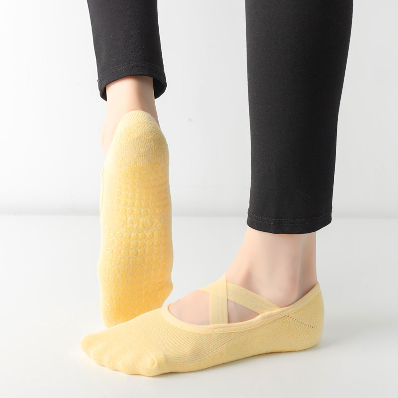 【Yoga Socks】Q2黄色-女士毛圈圆头瑜伽普拉提运动袜