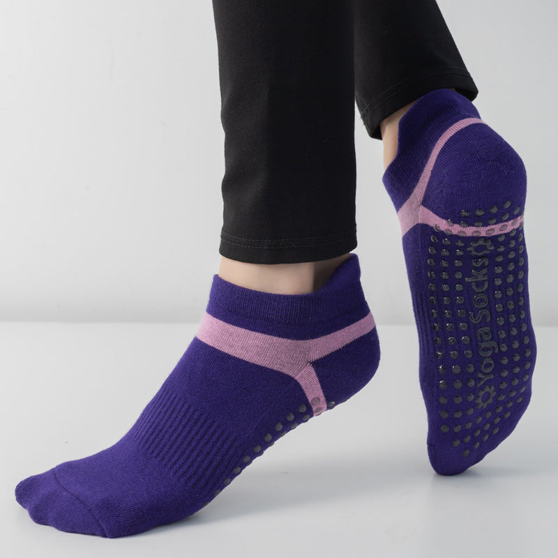 【Yoga Socks】D7紫粉-女士毛圈圆头瑜伽普拉提运动袜