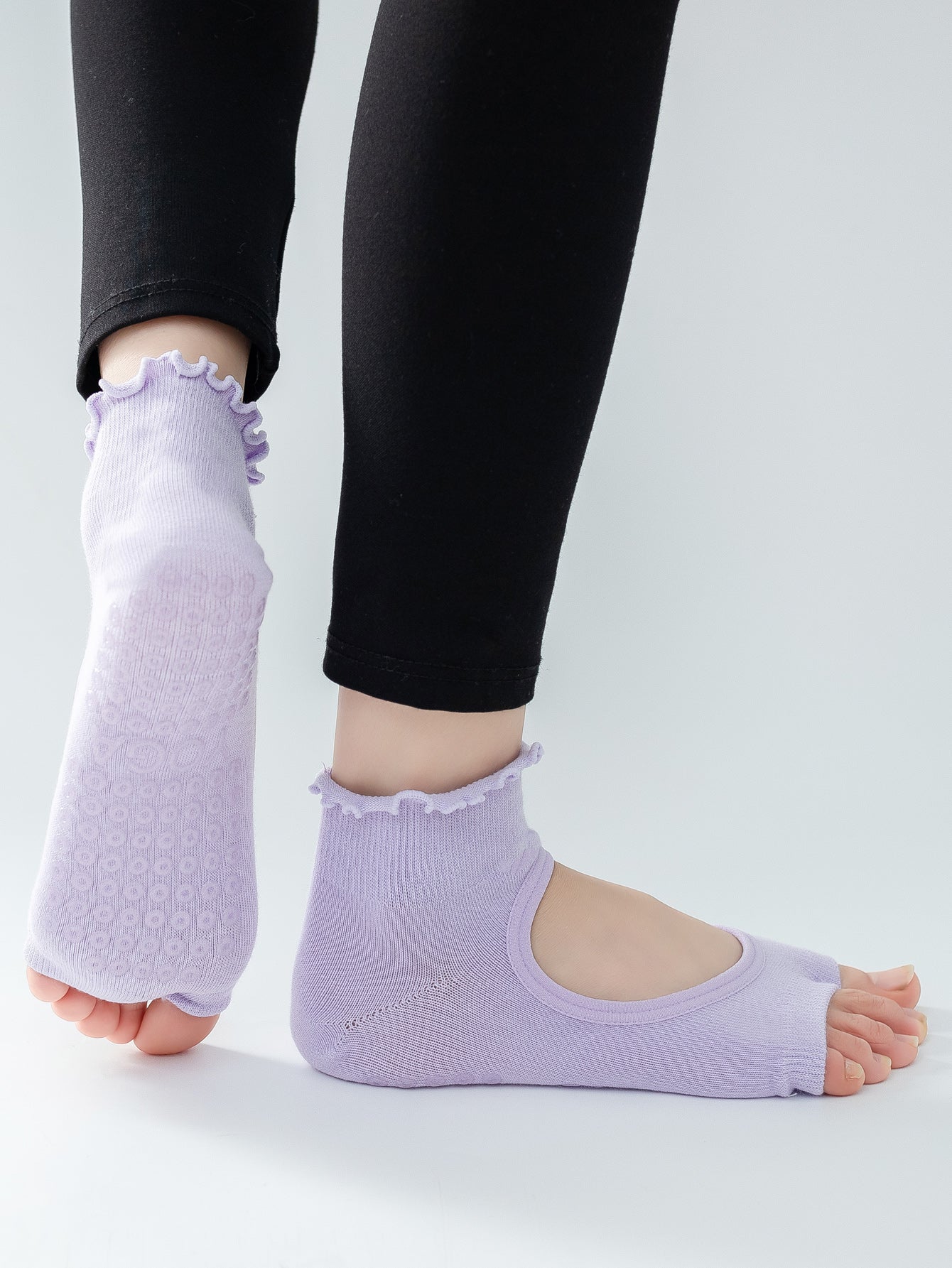 【Yoga Socks】O3浅紫-女士木耳边二指瑜伽普拉提运动袜