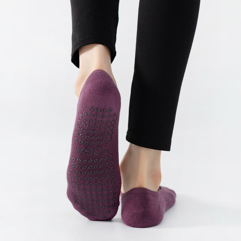 【Yoga Socks】Q2紫红-女士毛圈圆头瑜伽普拉提运动袜