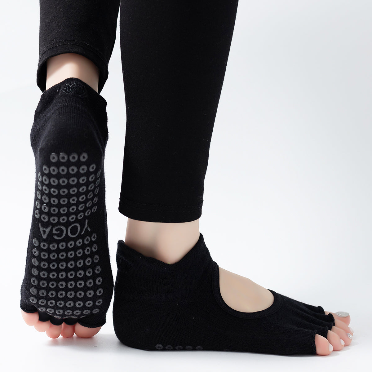 【Yoga Socks】C2黑色-女士刺绣半趾瑜伽普拉提运动袜