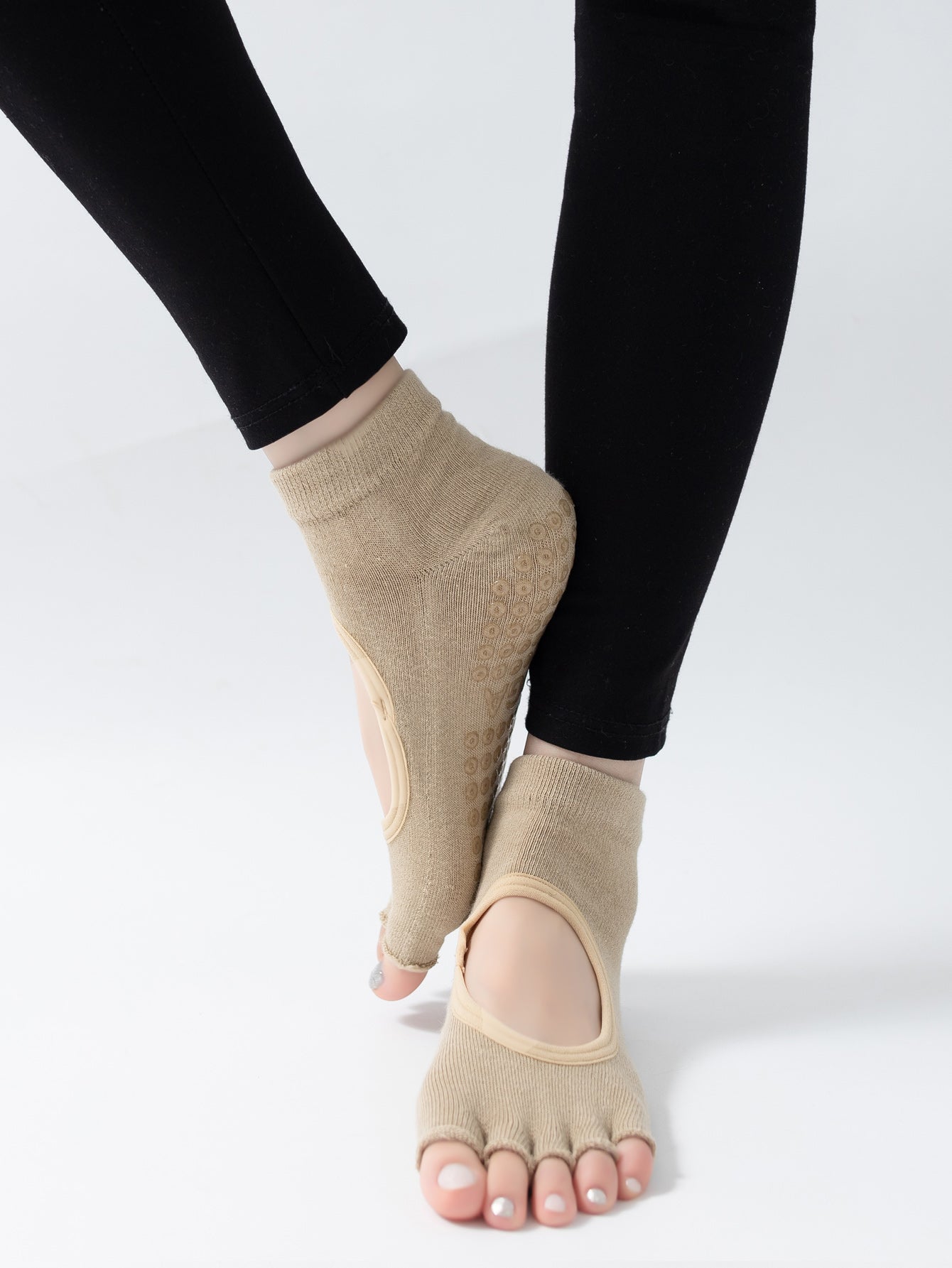 【Yoga Socks】F5米色-女士半趾瑜伽普拉提运动袜
