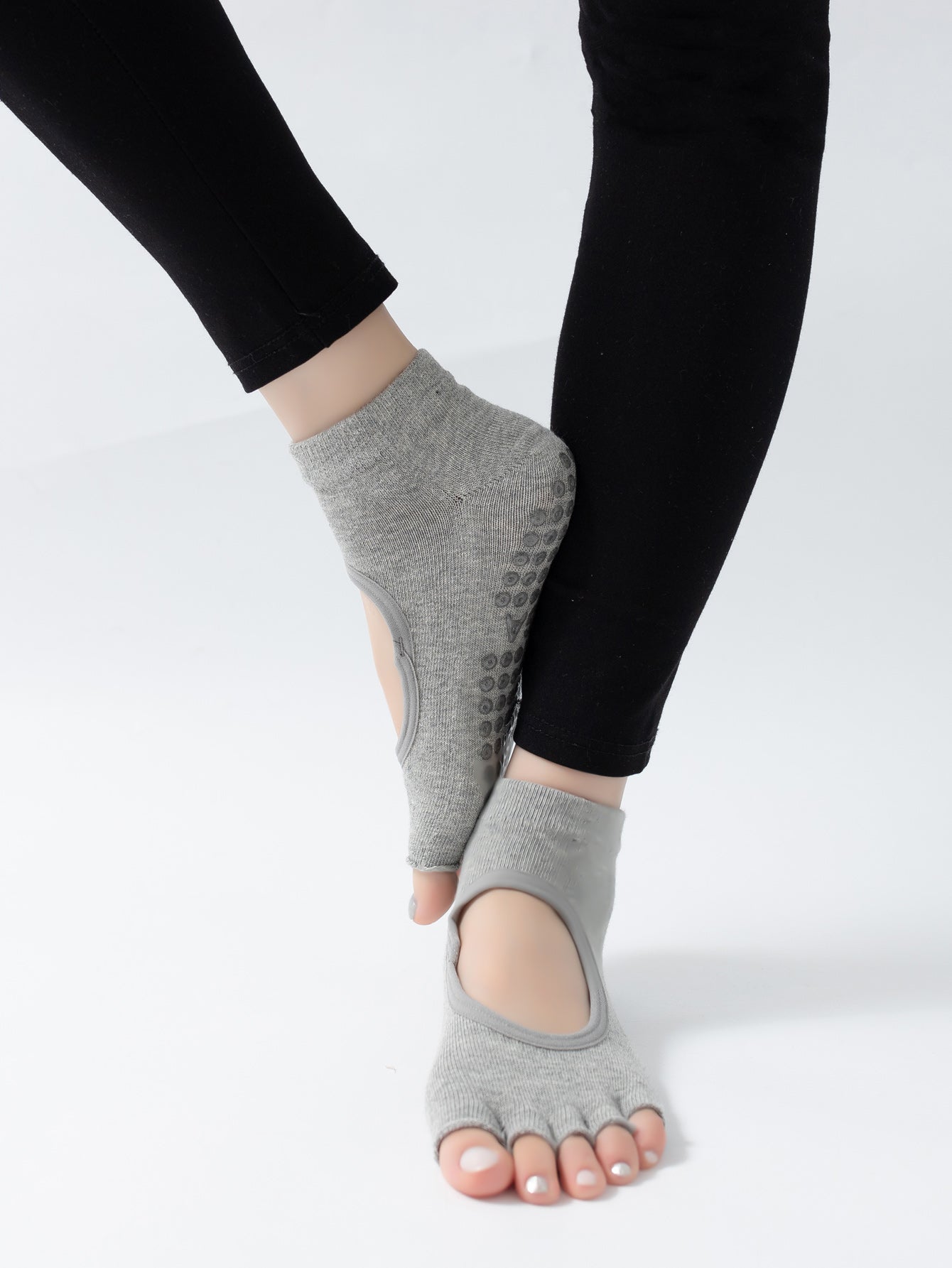 【Yoga Socks】F5浅麻灰-女士半趾瑜伽普拉提运动袜