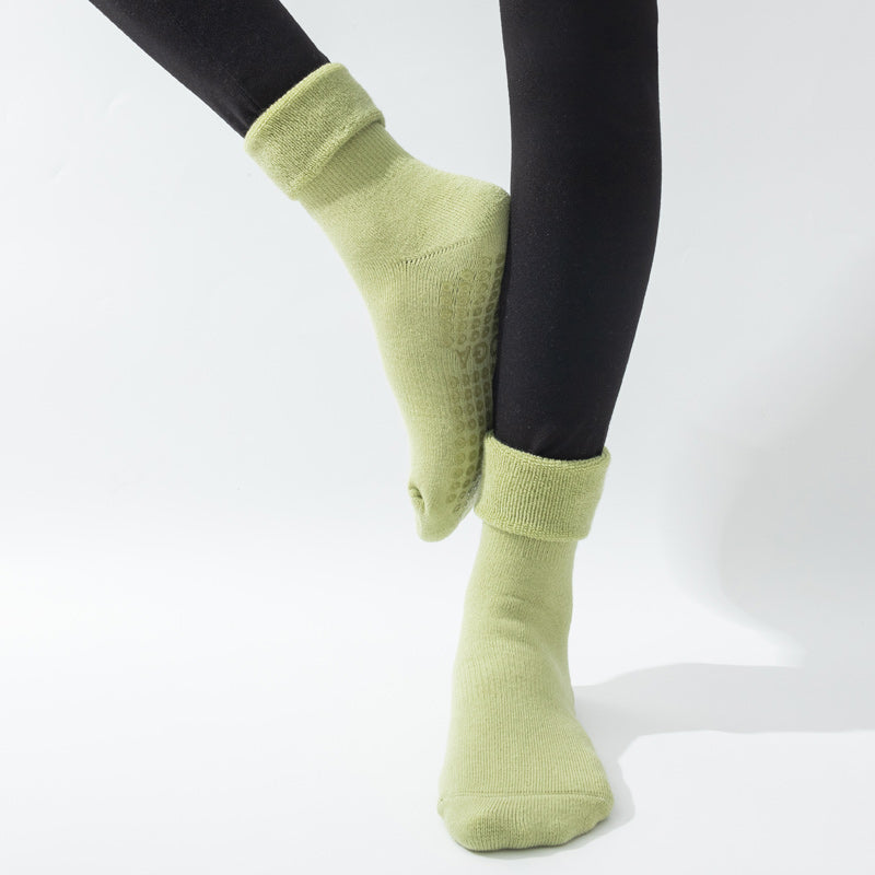 【Yoga Socks】D11绿色-女士长筒毛圈圆头瑜伽普拉提运动袜