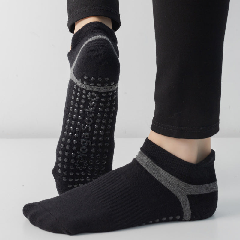 【Yoga Socks】D7黑灰-女士毛圈圆头瑜伽普拉提运动袜