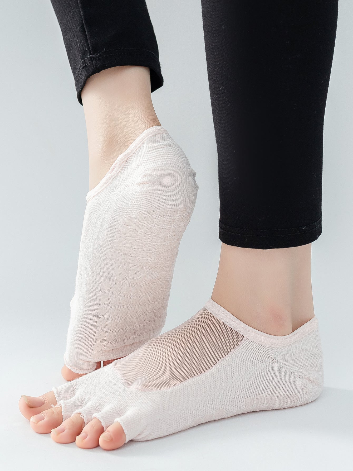 【Yoga Socks】T5浅粉-女士网纱半趾瑜伽普拉提运动袜