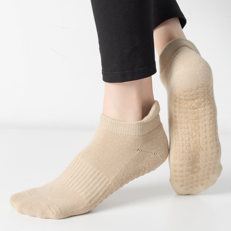 【Yoga Socks】D9米色-女士毛圈圆头瑜伽普拉提运动袜
