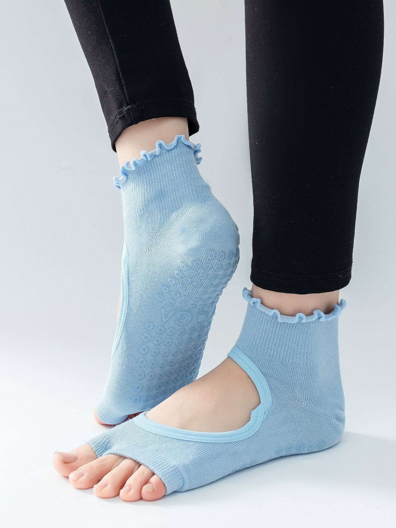 【Yoga Socks】O3浅蓝-女士木耳边二指瑜伽普拉提运动袜