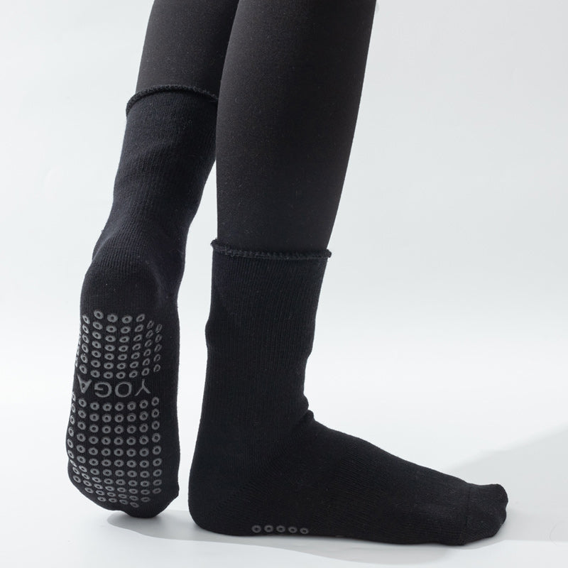 【Yoga Socks】D11黑色-女士长筒毛圈圆头瑜伽普拉提运动袜