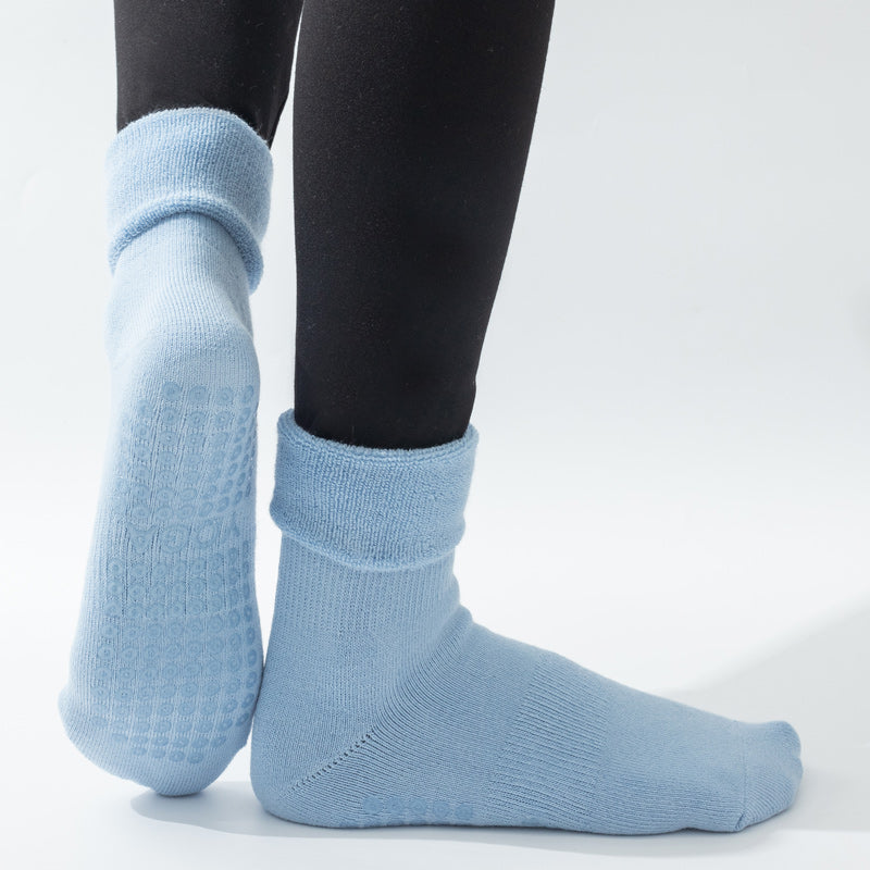 【Yoga Socks】D11浅蓝-女士长筒毛圈圆头瑜伽普拉提运动袜