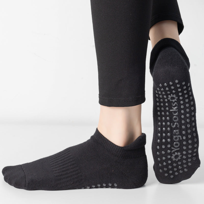 【Yoga Socks】D9黑色-女士毛圈圆头瑜伽普拉提运动袜