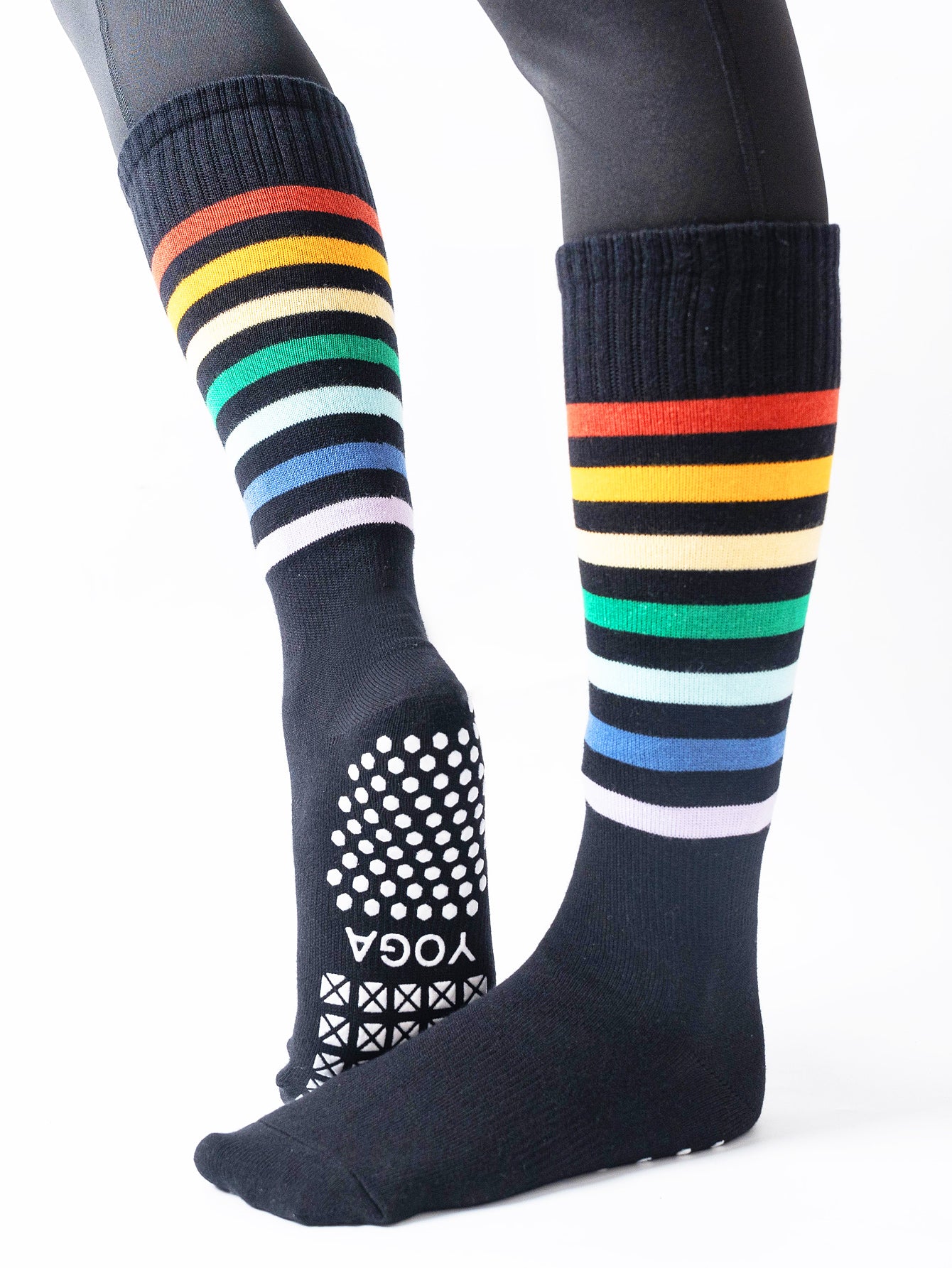 【Yoga Socks】N1黑色-女士彩虹圆头瑜伽普拉提运动袜