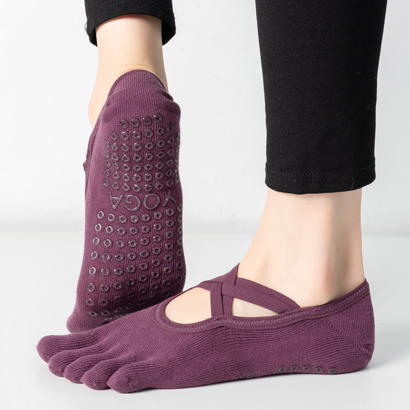 【Yoga Socks】W2紫红-女士五指瑜伽普拉提运动袜