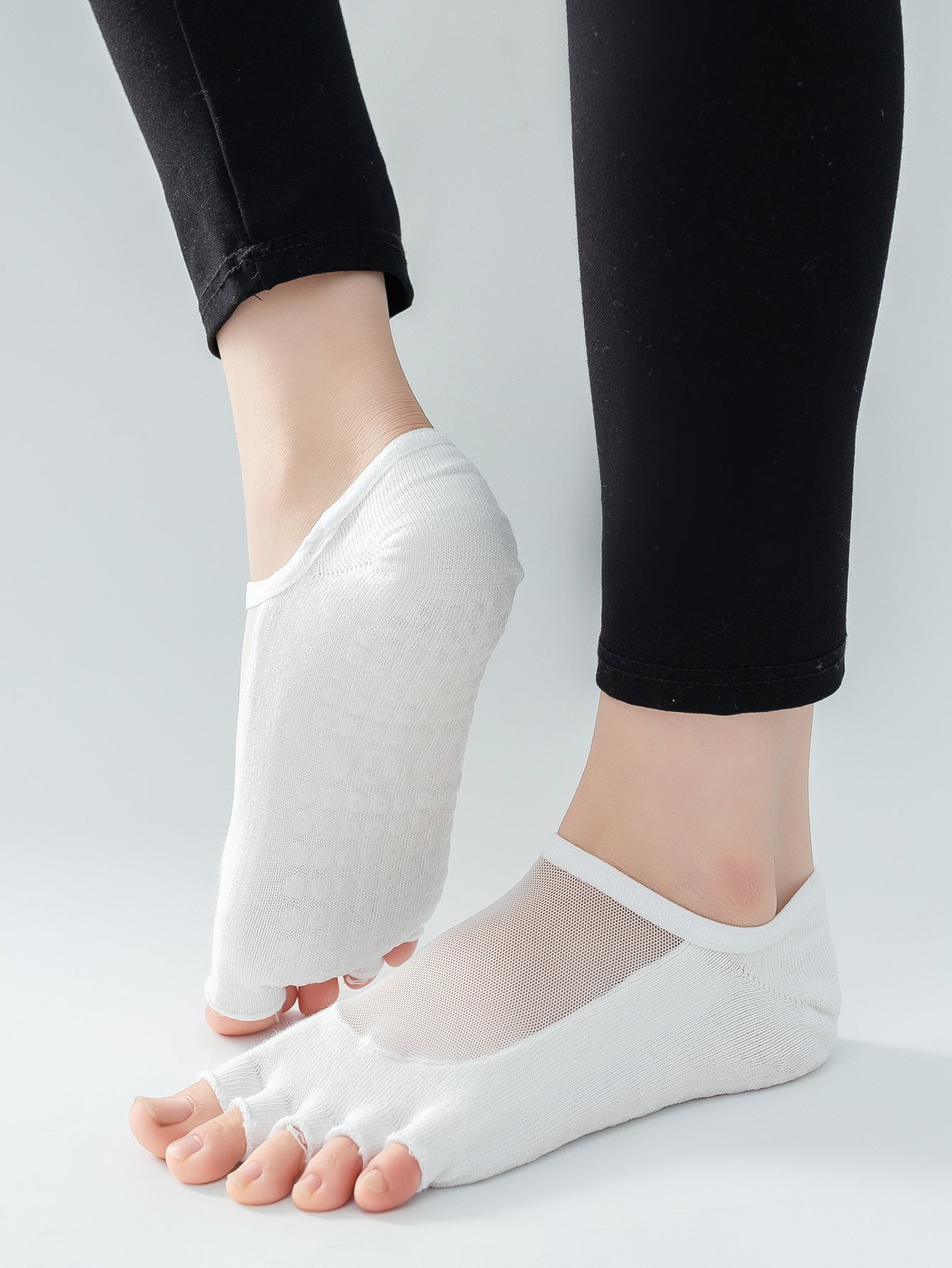 【Yoga Socks】T5白色-女士网纱半趾瑜伽普拉提运动袜