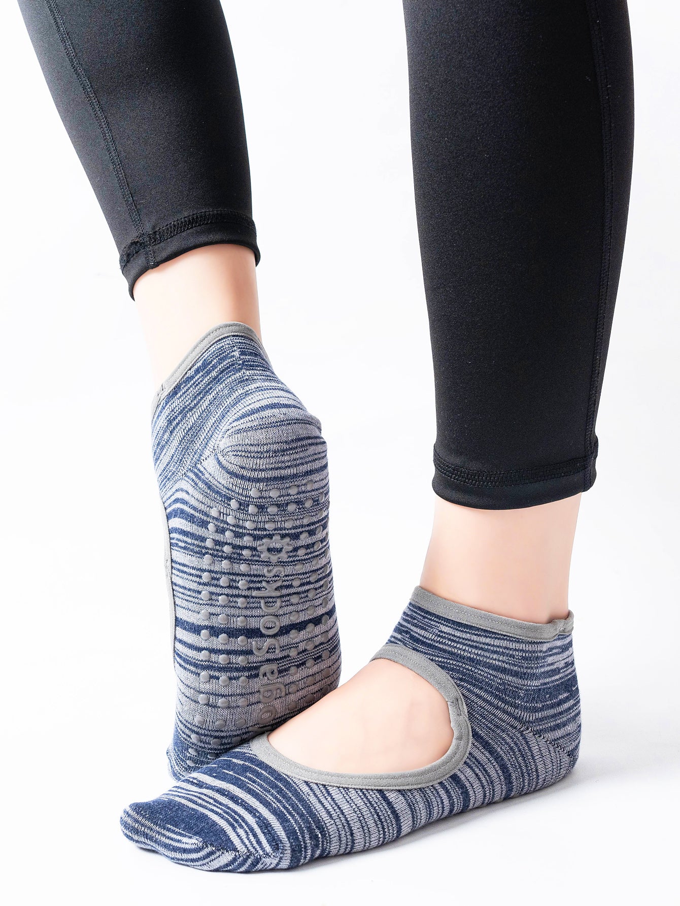 【Yoga Socks】E3青灰-女士段色圆头瑜伽普拉提运动袜
