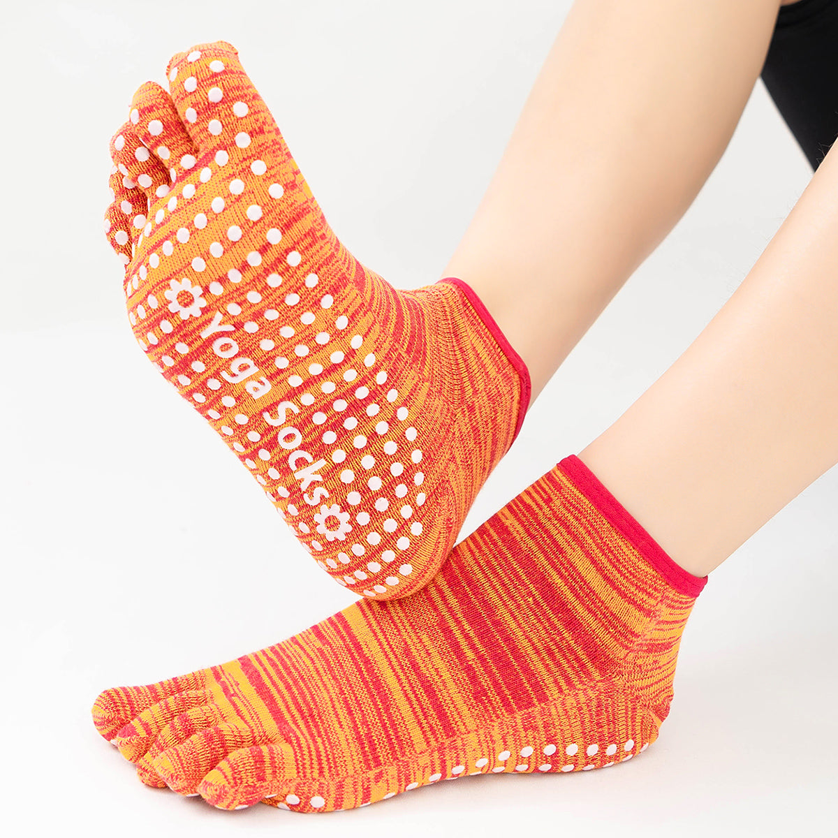 【Yoga Socks】G7玫橙-女士段色五指瑜伽普拉提运动袜