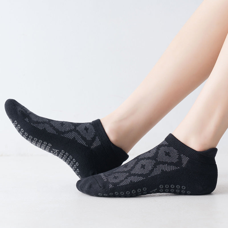 【Yoga Socks】D3黑灰-女士提花香薰毛圈圆头瑜伽普拉提运动袜
