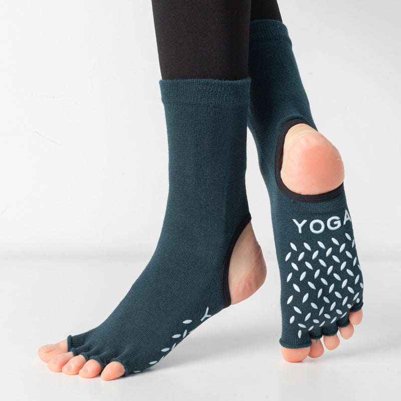 【Yoga Socks】M1墨绿-女士长筒半趾瑜伽普拉提运动袜