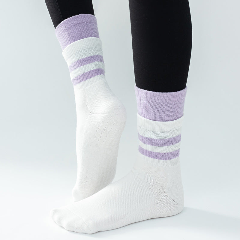 【Yoga Socks】D8白紫-女士长筒毛圈圆头瑜伽普拉提运动袜