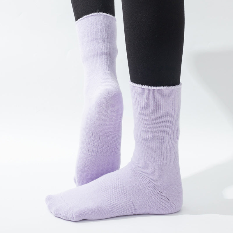 【Yoga Socks】D11浅紫-女士长筒毛圈圆头瑜伽普拉提运动袜